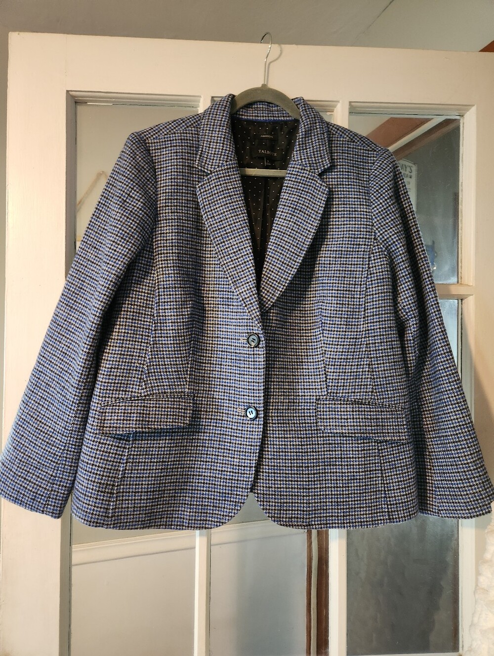 Talbots Aberdeen Women’s 16 Blue Black Houndstooth Wool Blend Blazer Jacket